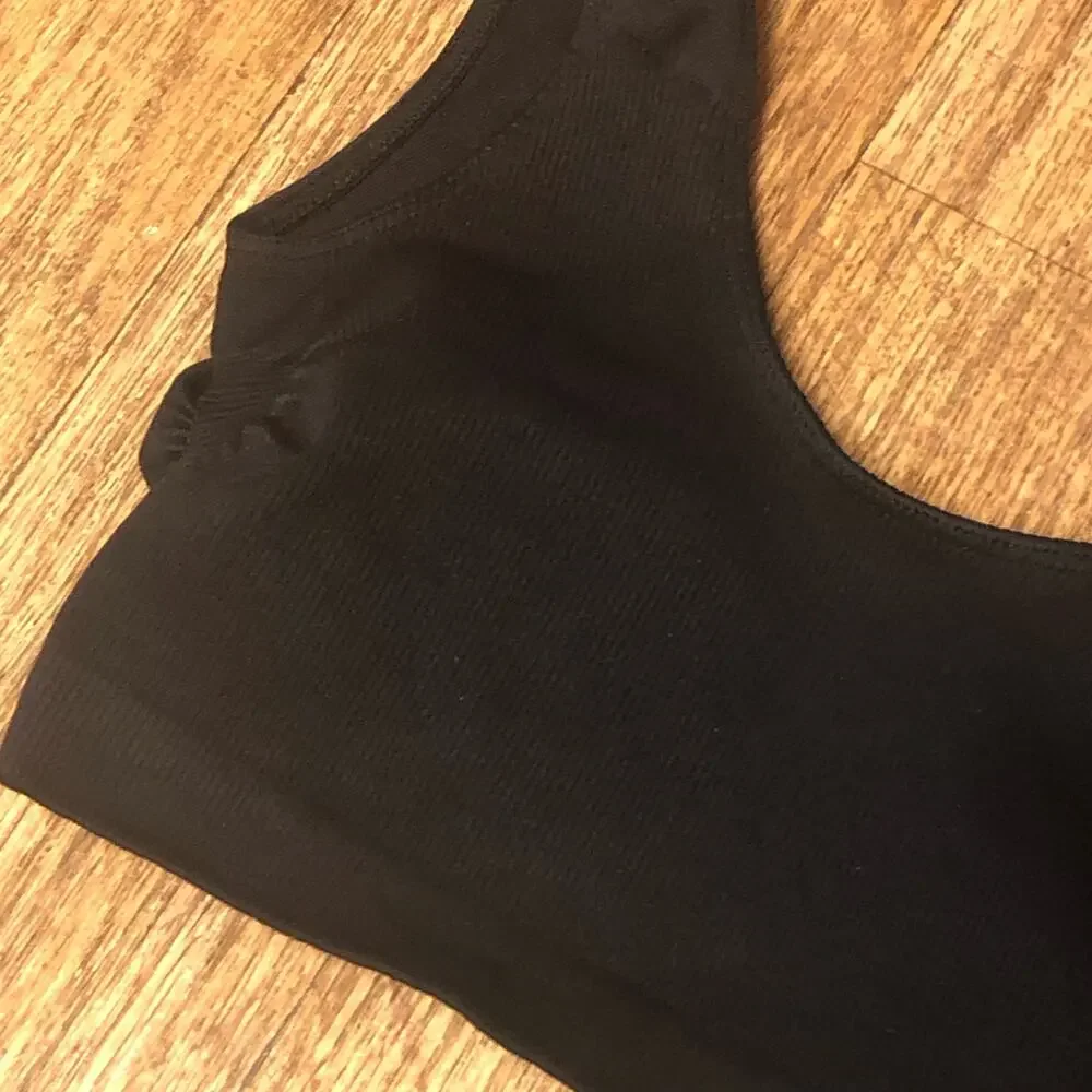 NWOT AS Revival Black Stretch Ruched Cinch Ribbed Sports Bra Size S/M